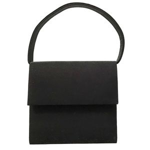 A Sweet Little Black Shiny Satin Pochette with a Handle and a Shoulder Silk Cord